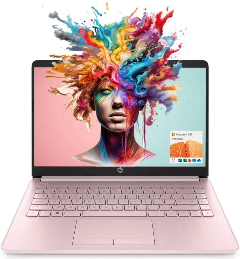 HP Portable Laptop – 14″ HD, 16GB RAM, Windows 11, Pink