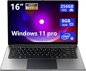 “16-Inch Slim Portable Laptop – 8GB DDR, 256GB SSD”